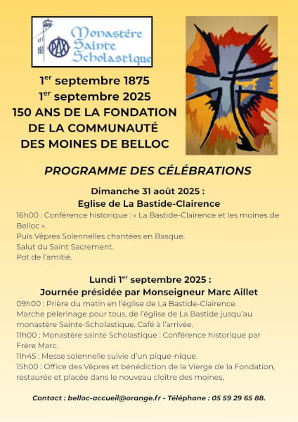 31 août - 1er septembre : 150 ans de la fondation de la communauté des moines de Belloc
