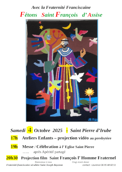 Samedi 4 octobre, Saint-Pierre-d'Irube : « Fêtons saint François d’Assise »